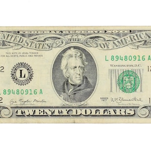 1977 20 Twenty Dollar Bill US Federal Reserve Note San Francisco L 89480916 A