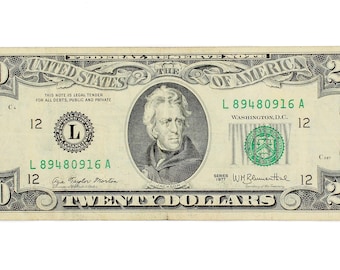 1977 20 Twenty Dollar Bill US Federal Reserve Note San Francisco L 89480916 A
