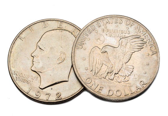 1972年　アイゼンハワー1ドル銀貨　Dミントマーク付き 1971年 アイゼンハワー 1ドル硬貨 - D ミントマーク