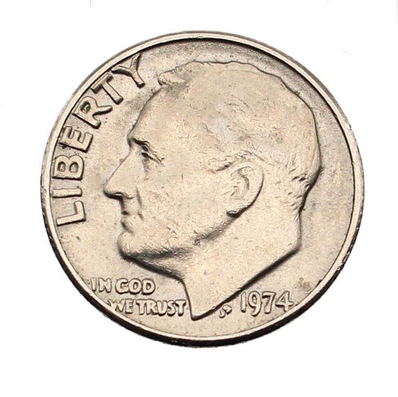 1974年 ルーズベルト ダイム ミントマークなし ヴィンテージ US 10