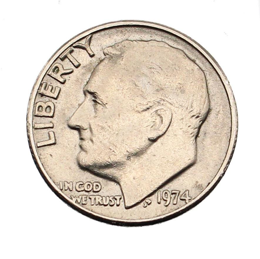 1974年 ルーズベルト ダイム ミントマークなし ヴィンテージ US 10
