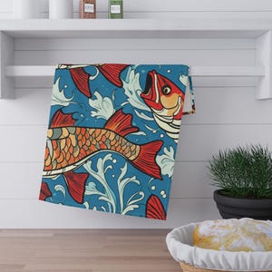 Fish Tea Towel, Colorful Kitchen Dish Cloth, Underwater Sea Creature Towel, Coastal Home Decor, Aquarium Hand Towel, Beachy Vibes