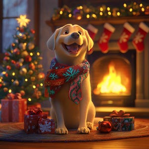 Custom pet portrait, cartoon illustration, digital art download, personalized gift, holiday decor, pixar art, Christmas cartoon portrait