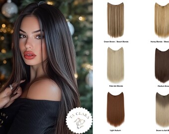 Extensión de cabello con halo recto / Extensión de cabello con clip / Cabello postizo rubio resistente al calor / Postizo de alambre fácil de usar