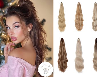 Claw Clip Hair Extensions - Long Wavy Ponytail Synthetic Hair Extensions, Easy-to-Use Claw Clip, Natural Look