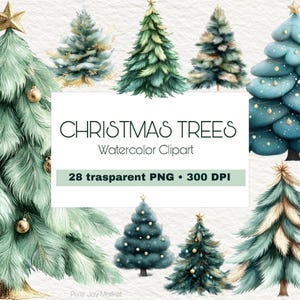 28 Christmas Trees Watercolor Clipart - High-Resolution PNGs for Festive Projects and Decorations