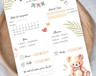 Carte pronostic bébé / Carte de jeux Baby shower / Gender reveal