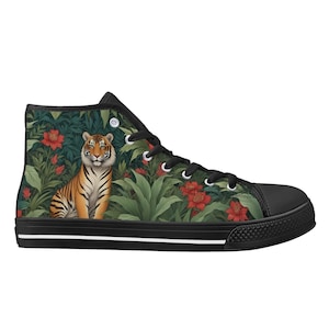 Tiger Print Shoes - High Top Canvas Shoes - Unisex Shoes  - Cute Sneakers - Custom Print Trainers Shoes Women&#39;s Gift Idea Shoes