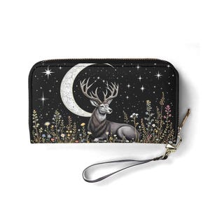 Portefeuille cerf croissant de lune en cuir végétalien joli portefeuille cadeau unique portefeuilles zippés femmes portefeuille jolie fille idée cadeau unique
