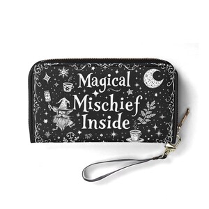 Cartera con travesuras mágicas en el interior Cartera de cuero vegano Bonita Carteras de regalo únicas Cartera con cremallera para mujer Bonita idea de regalo única para niña