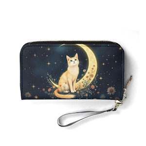 Himmlische Katze Brieftasche Vegan Leder Niedliche Brieftasche Einzigartiges Geschenk Brieftaschen Zip Rund Frauen Brieftasche Niedliche Mädchen Einzigartige Geschenkidee