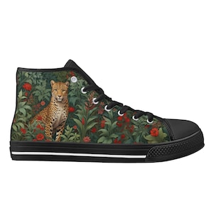 Leopard Print Shoes - High Top Canvas Shoes - Unisex Shoes  - Cute Sneakers - Custom Print Trainers Shoes Women&#39;s Gift Idea Shoes