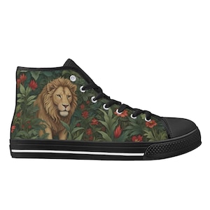 Art Lover Lion Shoes - High Top Canvas Shoes - Unisex Shoes  - Cute Sneakers - Custom Print Trainers Shoes Women&#39;s Gift Idea Shoes