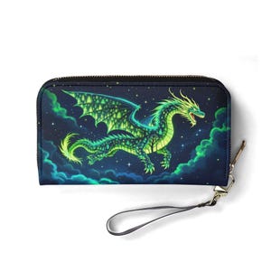 Carteira Forest Dragon Carteira de couro vegano Carteira fofa Presente exclusivo Carteiras com zíper Carteira feminina Ideia de presente única para meninas