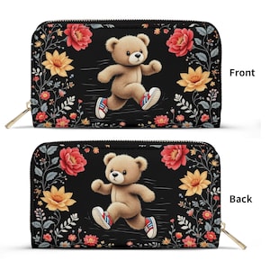 Bolsa de regalo para amantes del running Cartera de regalo con forma de osito de peluche para corredores Cartera bonita de piel vegana Carteras de regalo únicas con cremallera Idea de regalo única y bonita