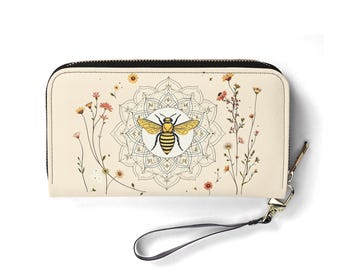 Mandala Bee Wallet Vegan Leather Cute Wallet Unique Gift Wallets Zip Around Women Wallet Cute Girl Unique Gift Idea