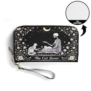 Carteira de presente para amantes de gatos Carteira de couro vegana Carteira fofa Carteira de presente única Carteiras com zíper Carteira feminina Ideia de presente única para meninas fofas