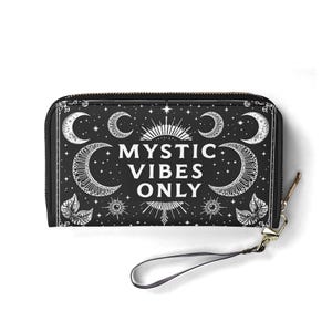 Portefeuille Mystic Vibes Only en cuir végétalien Portefeuille mignon cadeau unique Portefeuilles avec fermeture éclair pour femme Portefeuille pour femme mignonne Idée cadeau unique