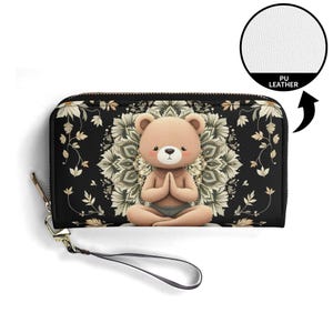 Bolsa de presente para ioga Yogi Carteira de couro vegano Carteira fofa Carteira de presente única Carteiras com zíper Carteira feminina Ideia de presente única para meninas