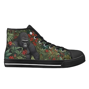 Gorilla Art Shoes - High Top Canvas Shoes - Unisex Shoes  - Cute Sneakers - Custom Print Trainers Shoes Women&#39;s Gift Idea Shoes