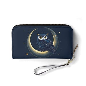 Himmlische Eule Brieftasche aus veganem Leder Niedliche Brieftasche Einzigartiges Geschenk Brieftaschen Reißverschluss rund Frauen Brieftasche niedliche Mädchen einzigartige Geschenkidee