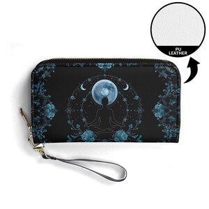 Méditation céleste Halo cadeau portefeuille en cuir végétalien mignon portefeuille cadeau unique portefeuilles zippés femmes portefeuille jolie fille idée cadeau unique