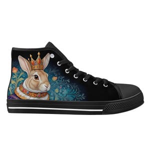 King Rabbit Lover Shoes - High Top Canvas Shoes - Unisex Shoes  - Cute Sneakers - Custom Print Trainers Shoes Women&#39;s Gift Idea Shoes