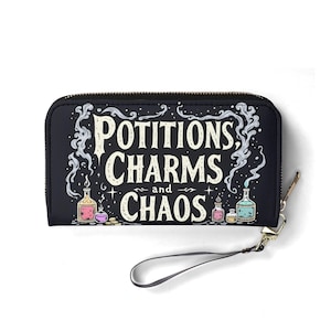 Portefeuille Potions, Charms, and Chaos Portefeuille mignon en cuir végétalien Cadeau unique Portefeuilles zippés pour femme Portefeuille pour femme mignonne Idée cadeau unique