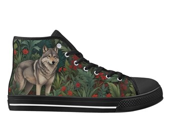 Artsy Wolf Print High Top Canvas Shoes - Unisex Sneakers