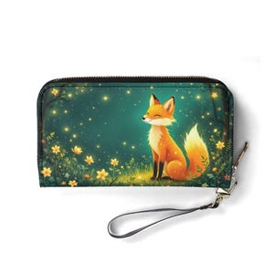 Monedero de piel vegana con diseño de zorro místico, bonito monedero, regalo único, monedero con cremallera para mujer, bonito monedero para niña, idea de regalo única