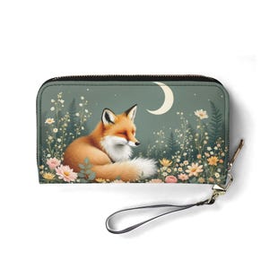 Cartera vintage de zorro, de piel vegana, bonita, regalo único, cartera con cremallera, cartera para mujer, bonita, idea de regalo única para niña