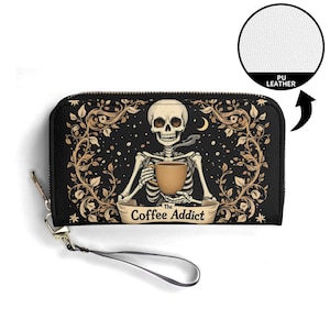 Coffee Addict Friend Gift Wallet Carteira de couro vegana Carteira fofa Carteiras de presente exclusivas Carteiras com zíper Carteira feminina Ideia de presente exclusiva para meninas fofas