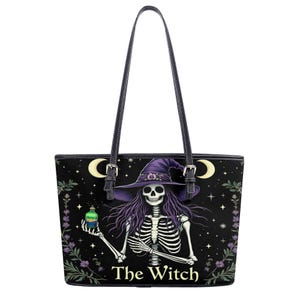 Sac cadeau sorcière violet mignon sac à bandoulière en similicuir grand fourre-tout avec poches intérieures, fermeture à glissière, idée cadeau