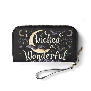 Carteira Wicked Yet Wonderful Carteira de couro vegano Carteira fofa Presente exclusivo Carteiras com zíper Carteira feminina Ideia de presente única para meninas