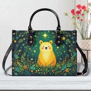 Bolso Mystic Bear - Regalo de cuero vegano Cottagecore para mujer Monedero lindo Monedero único Diseño especial Bolsas de regalo para mamá Regalo de novia para ella