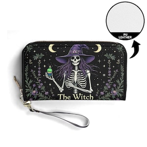 Sorcière violette portefeuille mignon en cuir végétalien joli portefeuille cadeau unique portefeuilles zippés femme portefeuille jolie fille idée cadeau unique