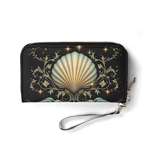 Carteira estilo praiano para carteira estilo costeiro Carteira de couro vegano fofa presente exclusivo Carteiras com zíper em volta da carteira feminina Carteira fofa para meninas Ideia de presente única