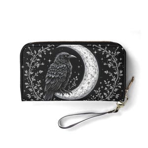 Himmlische Rabe Brieftasche Vegan Leder Niedliche Brieftasche Einzigartiges Geschenk Brieftaschen Zip Rund Frauen Brieftasche Niedliche Mädchen Einzigartige Geschenkidee