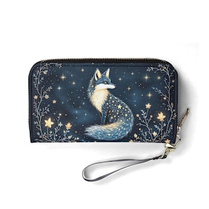 Carteira Dreamy Fox Carteira de couro vegano Carteira fofa Presente exclusivo Carteiras com zíper Carteira feminina Ideia de presente única para meninas