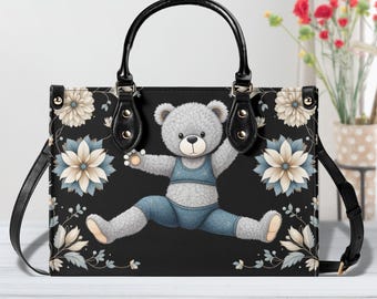 Pilates Teddy Bear PU Leather Handbag, Unique Design