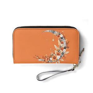 Portefeuille bohème croissant de lune en cuir végétalien joli portefeuille cadeau unique portefeuilles zippés femmes portefeuille jolie fille idée cadeau unique