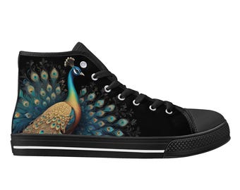Peacock Print High Top Canvas Shoes – Unisex Fashion Sneakers
