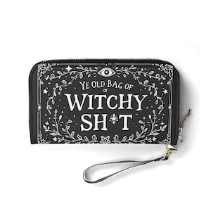 Cartera Ye Olde Bag of Witchy Sht Cartera de cuero vegano Bonita Carteras de regalo únicas Cartera con cremallera para mujer Bonita idea de regalo única para niña