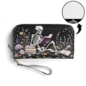 Cartera de regalo para amantes de la lectura Cartera de cuero vegano Bonita Carteras de regalo únicas Cartera con cremallera para mujer Idea de regalo única para niña bonita