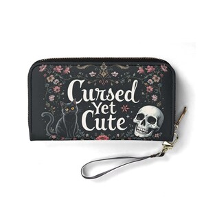 Cursed Yet Cute Wallet Vegan Leather Cute Wallet Unique Gift Wallets Zip Around Women Wallet Cute Girl Unique Gift Idea