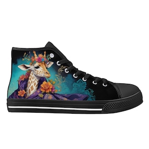 Cute Giraffe Shoes - High Top Canvas Shoes - Unisex Shoes  - Cute Sneakers - Custom Print Trainers Shoes Women&#39;s Gift Idea Shoes