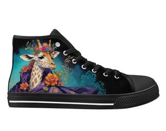 Floral Giraffe High Top Canvas Shoes – Unisex Sneakers