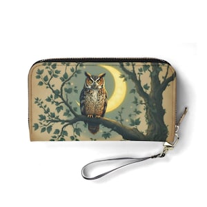 Carteira Moonlit Owl Couro Vegano Carteira Bonita Presente Único Carteiras Zip Around Carteira Feminina Bonita Menina Ideia Única de Presente
