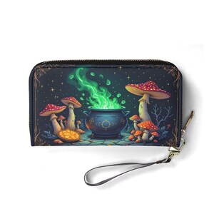 Cartera Caldero de Curiosidades Cartera de Cuero Vegano Bonita Carteras de Regalo Únicas Cartera con Cierre de Cremallera para Mujer Idea de Regalo Única para Niña Bonita