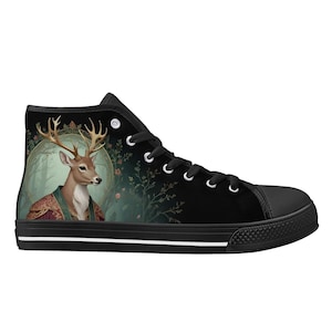 Noble Deer Shoes - High Top Canvas Shoes - Unisex Shoes  - Cute Sneakers - Custom Print Trainers Shoes Women&#39;s Gift Idea Shoes